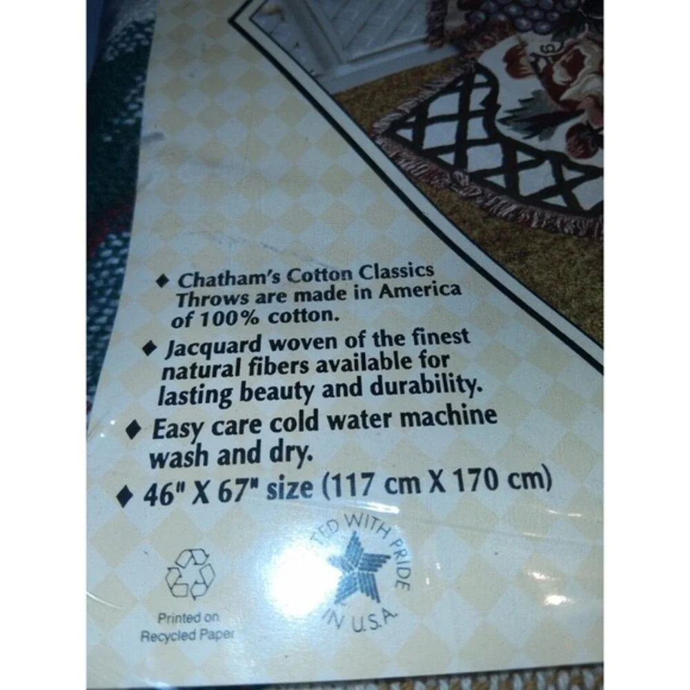 Chatham Cotton Classics Jacquard Woven Throw Blanket Floral Fruit 46x67 USA Made